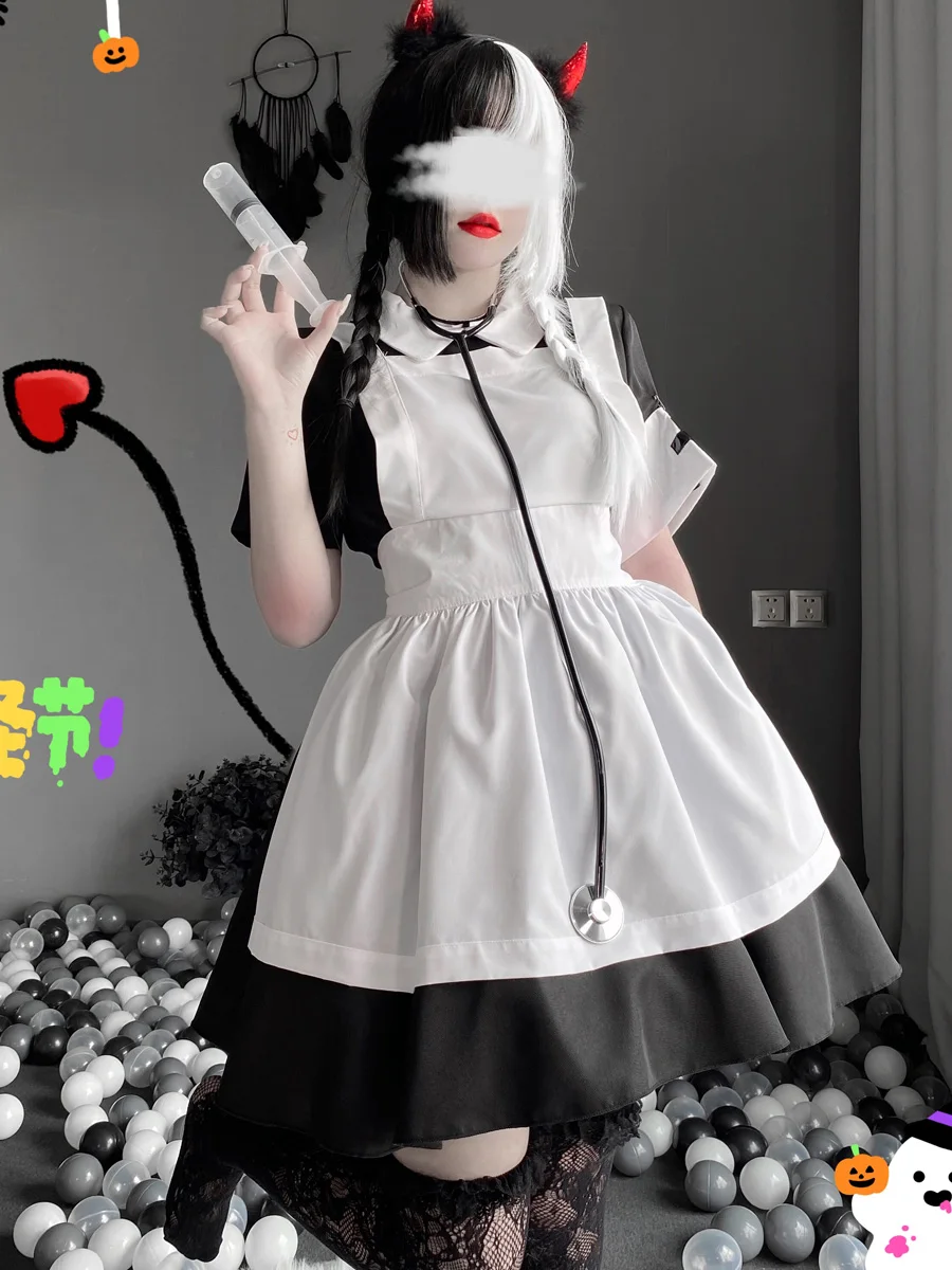 

Sexy Pure Desire Cos loween Theme Night Club Nun orm Nurse Outfit Apron Maid Costume Seductive Stage Performance Women...