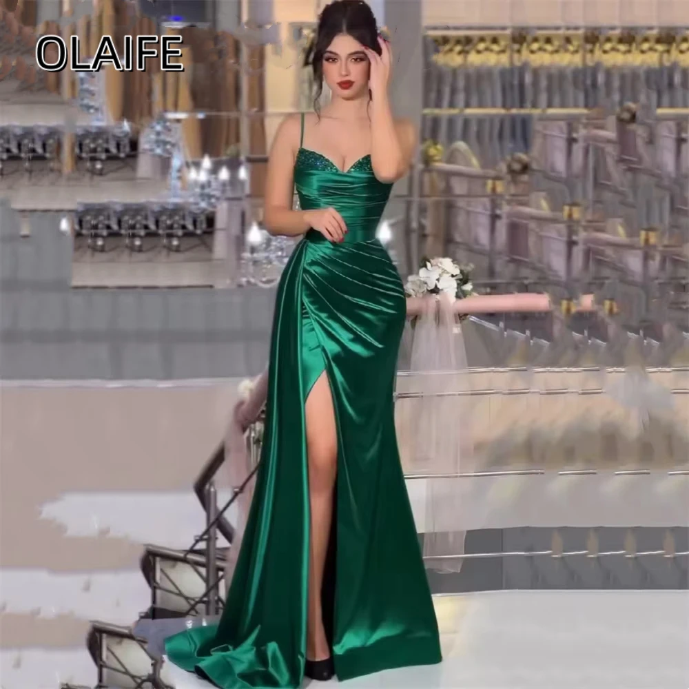 

Атласные платья русалки на тонких бретельках длиной до пола, с высоким разрезом по бокам, платья для выпускного вечера по индивидуальному заказу, платья de soirée