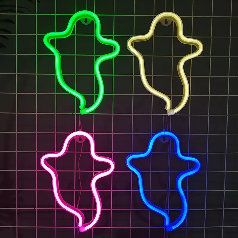 

LED Ghost Neon Signs Lights For Pub Bar Bedroom Wall Hanging Lamp Battery USB Operated Halloween Home Xmas Party Room Decoration