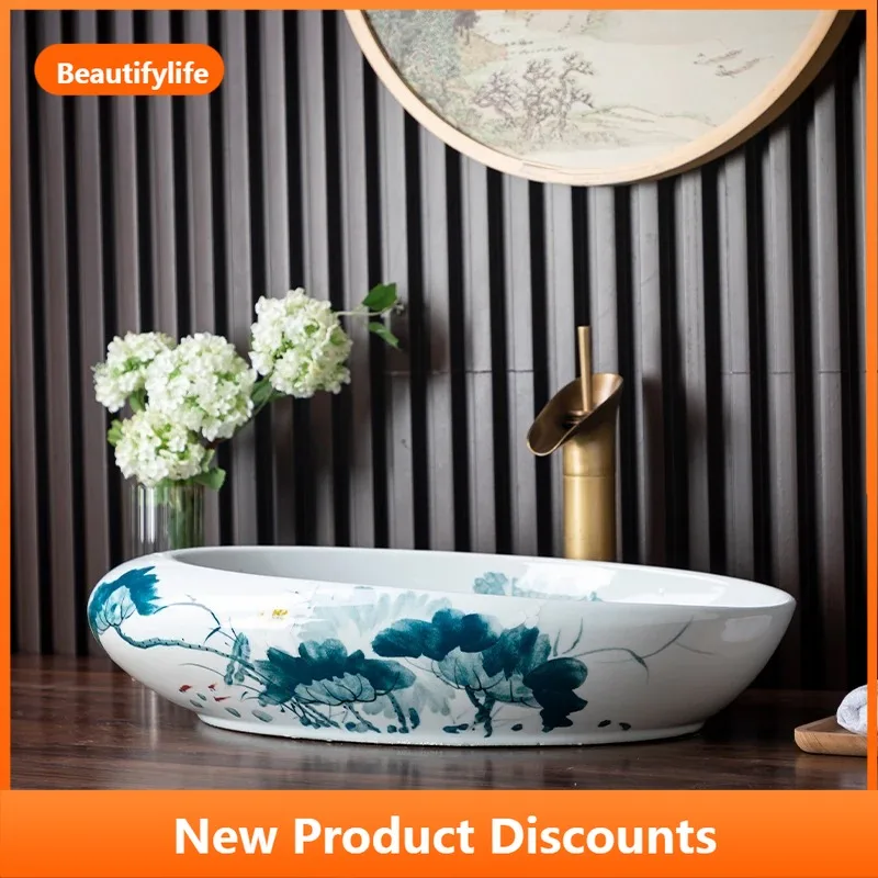 B73 Chinese creative art hand-painted stage basin household personalized ceramic wash basin bathroom balcony