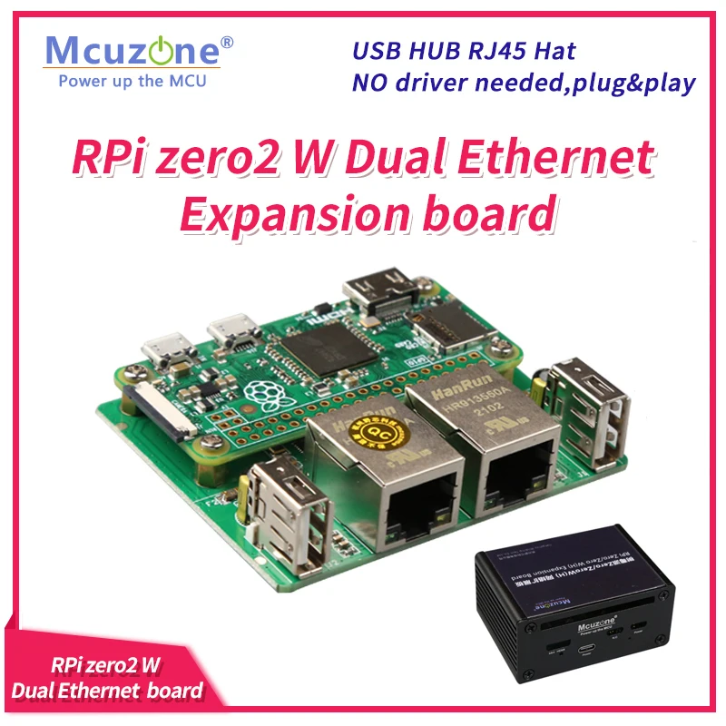 

Dual Ethernet and USB main board for RaspberryPi zero/zero W, zero2 W USB HUB RJ45 Hat, Powered by USB type C, gold probe