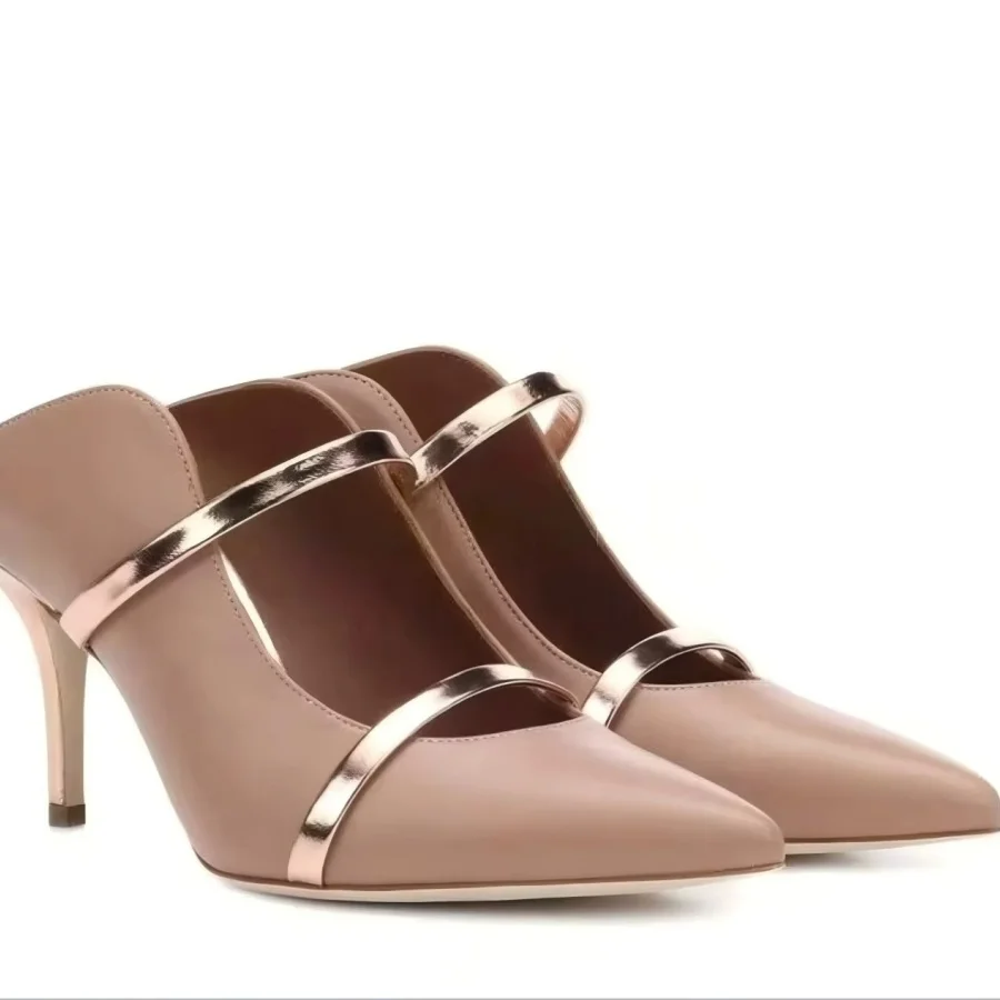 

Pointed Toe High Thin Heels Mule Women's Pumps Metallic Strap Stiletto Heel Metallic Velvet Satin Leather Dress Shoes Size 34-46