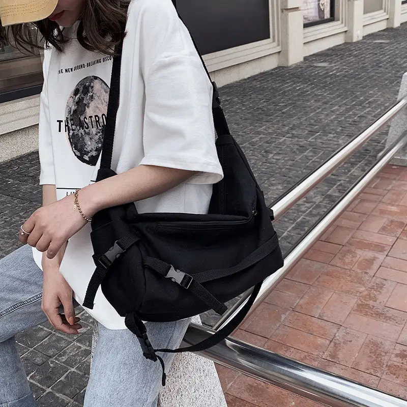 

Solid Color Canvas Messenger Bag Female New Harajuku Diagonal Cross Body Bag Student Girls Shoulder Bags for Women Pouch Bolsas