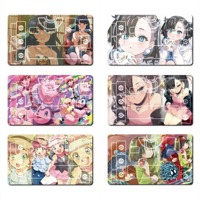 Pokemon PTCG Playmat Dawn Marnie Single Lillie Lisia Iono Erika Table Mat Battle Pad Classics Anime Collection Cards Toy Gift