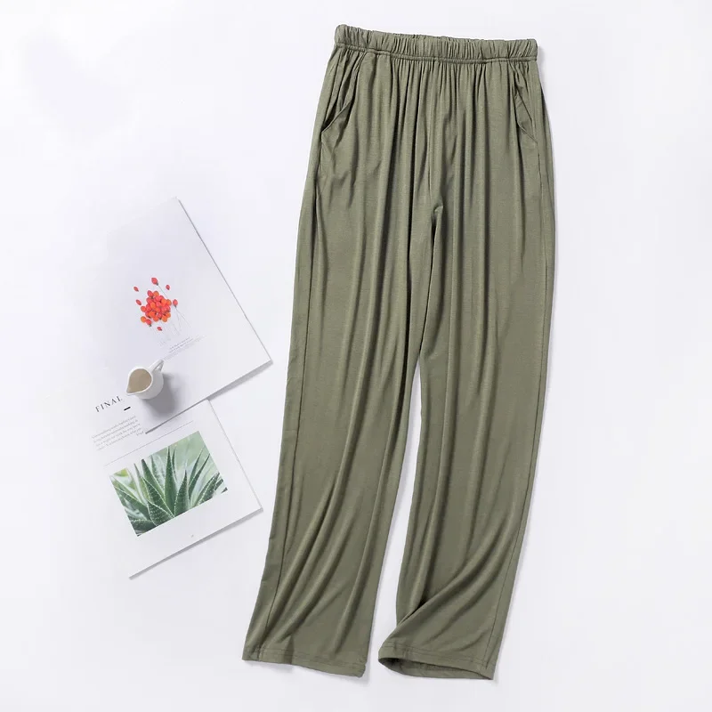 Nuevos pantalones modales para hombre, pantalones de casa de sección delgada para primavera y verano, pantalones de casa de talla grande para
