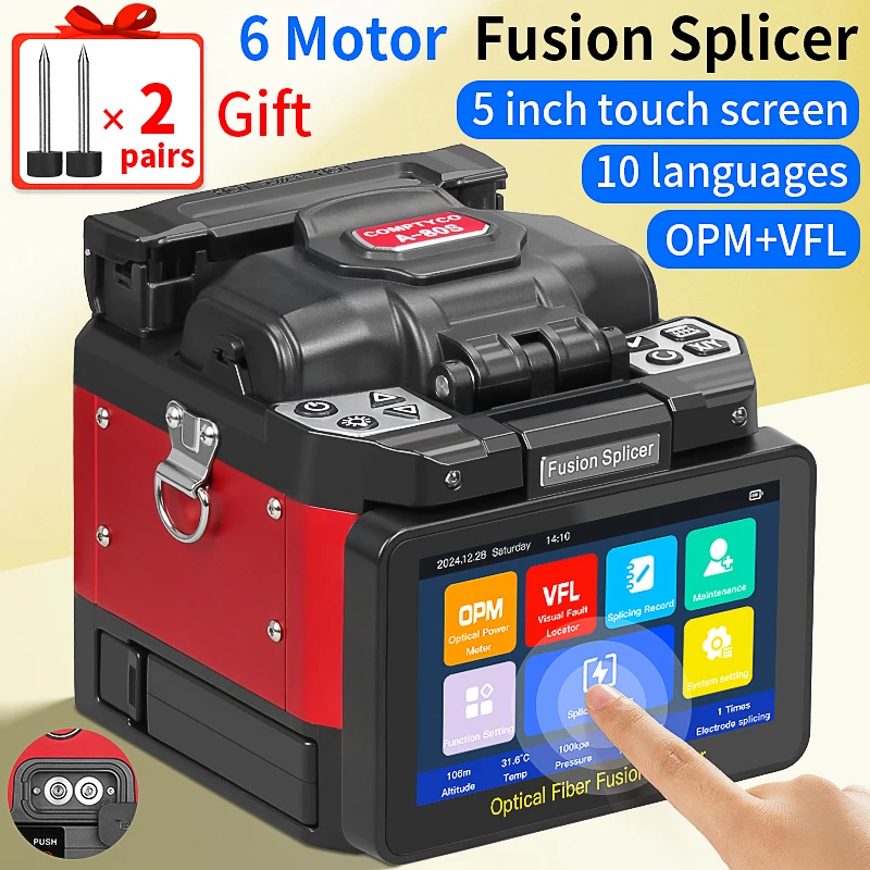 

COMPTYCO A-80S Optical Fiber Fusion Splicer SM MM Multilingual Touch Screen Fiber Optic Core Welding Machine Built in OPM VFL