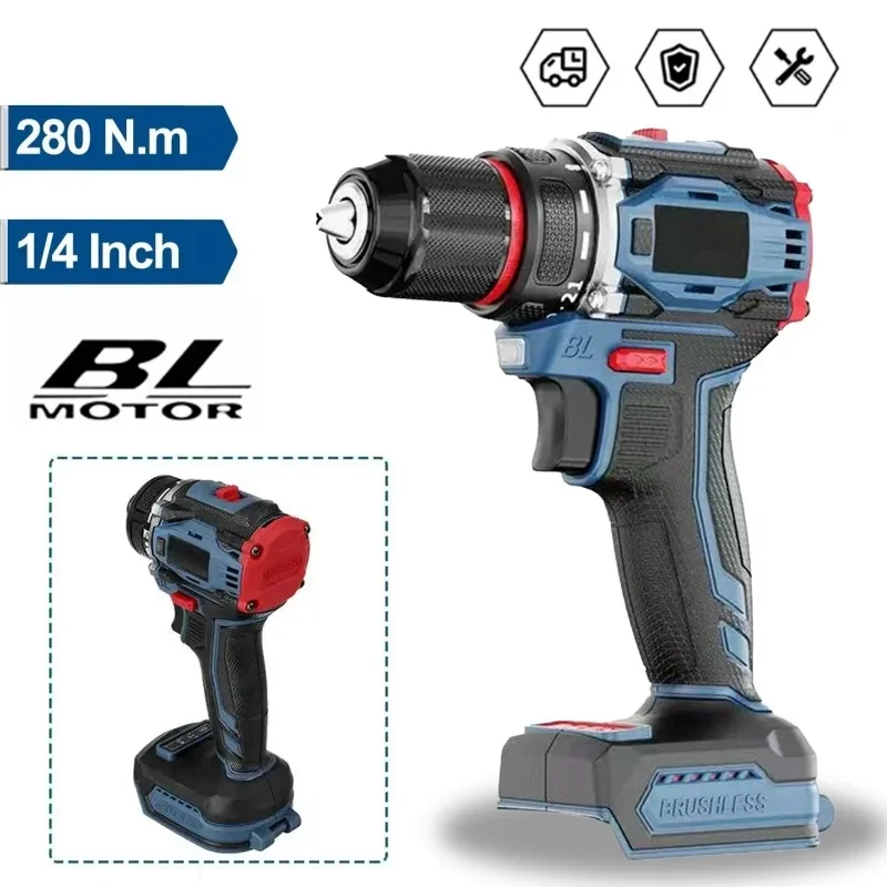 10mm Brushless 2-Speed Electric Drill, Cordless Drill, Screwdriver, Metal Chuck Drill, Power Tool (No Battery)