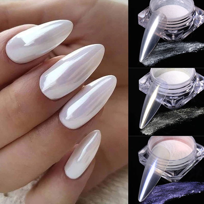 

1Box Shell Pearl Nail Glitter Powder Neon Mirror Dipping White Purple Nail Chrome Pigment Dust UV Gel Polish Nail Art Decoration