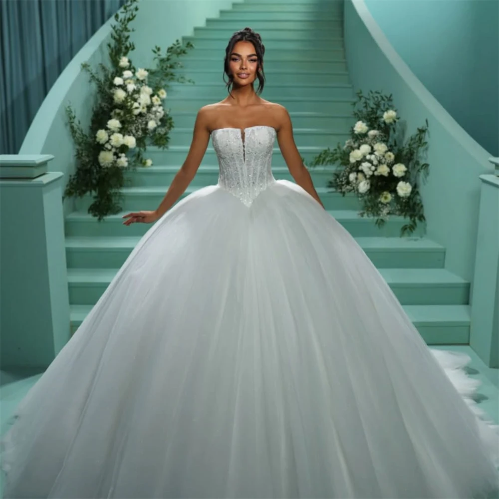 

Customized Sequin Wedding Dress Ball Gown Sparkle Bodice Voluminous Tulle Skirt Luxury Bridal Gown for Brides Wedding Wear