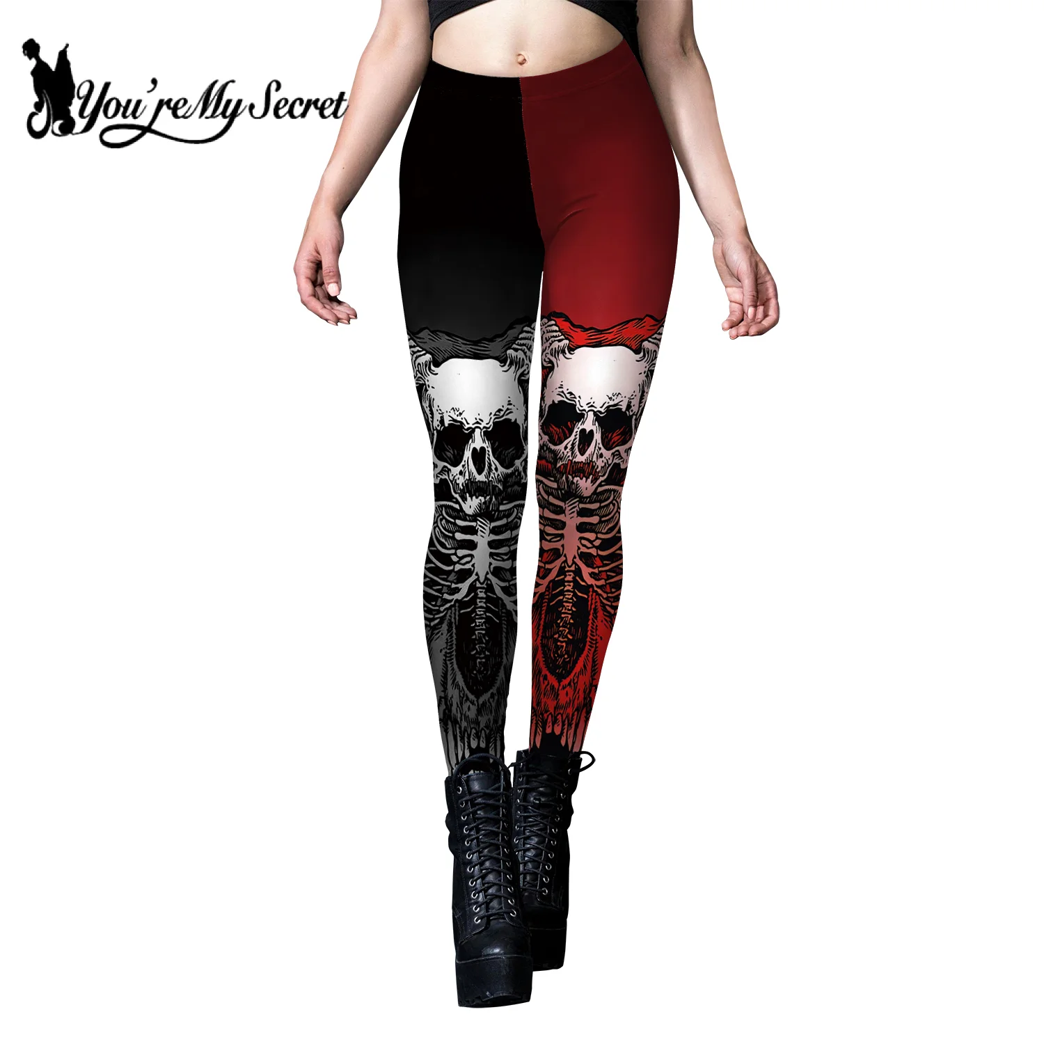 [You\'re My Secret] Halloween Skeleton Print Legging Punk Women Legging Gothic Fitness Ankle Pants Sexy Stretch Black Leggings