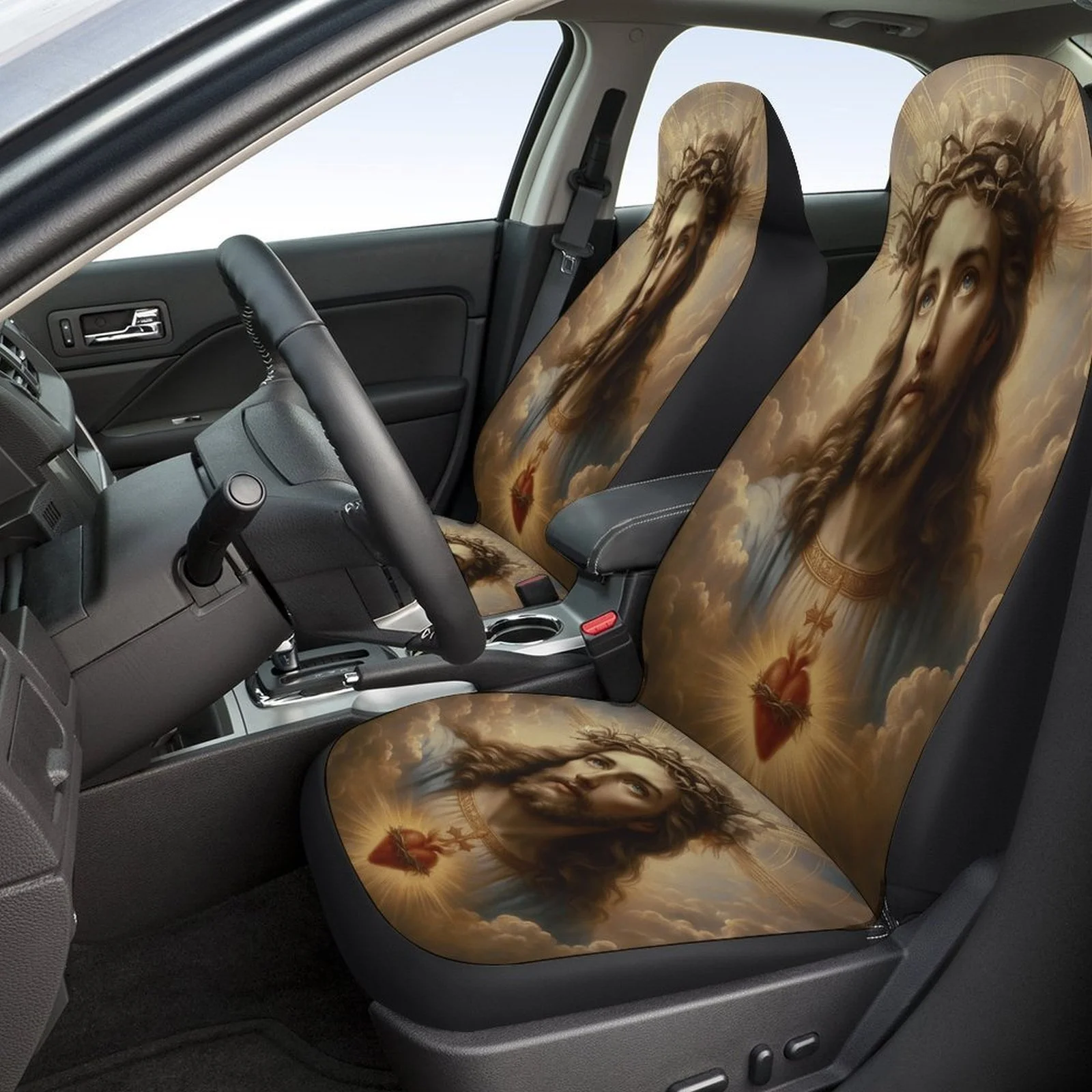 Holy Blessing Scene Designed Car Seat Cover Set For Most Cars, Trendy Advanced High-quality Car Seat Protector Covers Full Set,