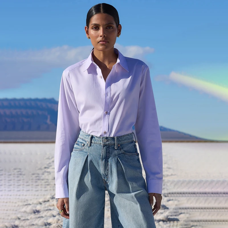 

Женская свободная рубашка Ele Lav с длинным рукавом, модная, винтажная, с воротником-стойкой, дышащая, для повседневной носки