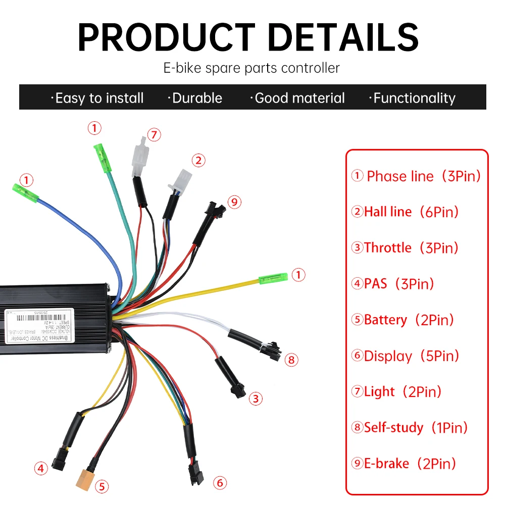 24V/36/48V DC Bürstenloser Motorcontroller 26A 500/750W Bürstenloser Drei-Modus-Controller für Elektrofahrradzubehör – Detail 9