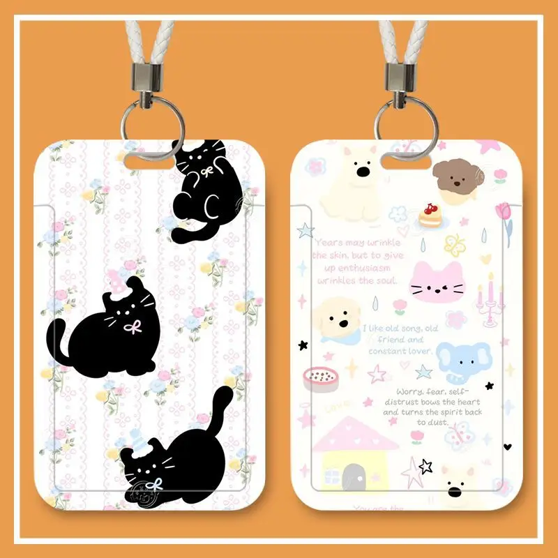 Simpatico gattino fiore Kpop Idol Card Raccogliere organizzatore di cancelleria Porta badge da donna Portachiavi Studente Campus Porta carte con cordino
