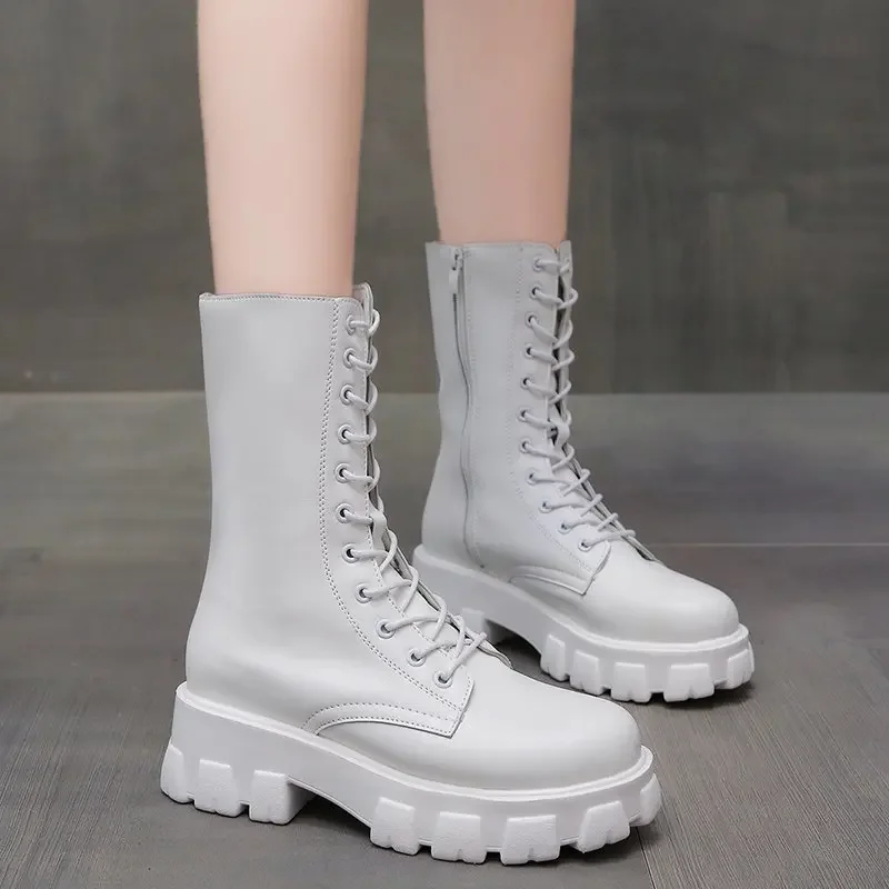 Spring and Fall 2024 new fashion comfortable round head casual mid-heel Doc Martens boots