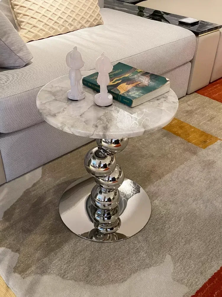 

Nordic Style Natural Marble Round Coffee Table, Minimalist Sofa Side Table, Designer Light Luxury Living Room Table