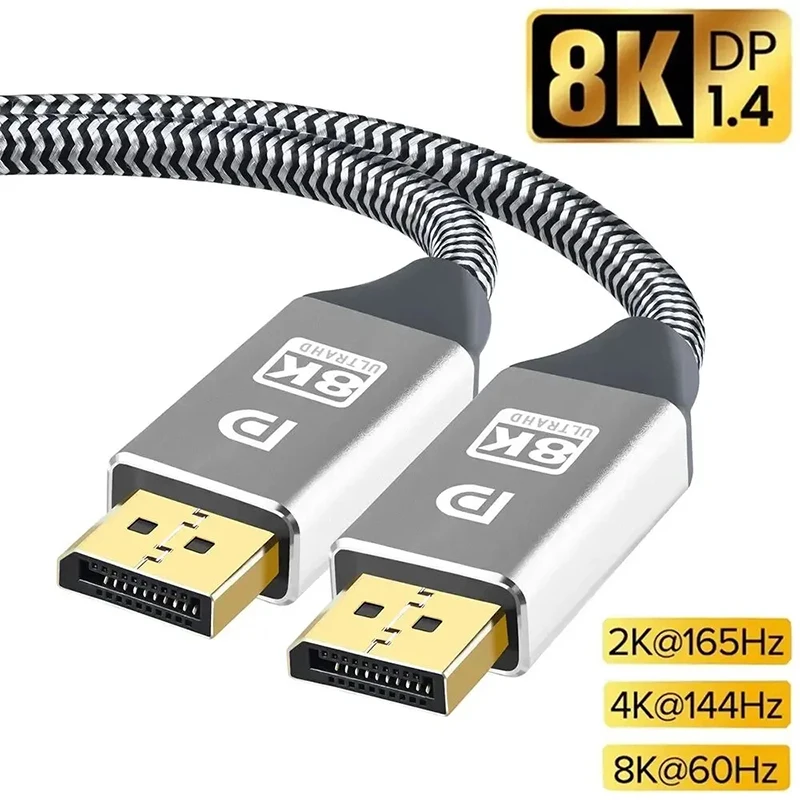 8K 60Hz DisplayPort 1.4 Cable DP to DP Cable 4K@144Hz 2K@240Hz HDR Video Display Port 1.4 Cord FreeSync G-Sync Gaming Monitor
