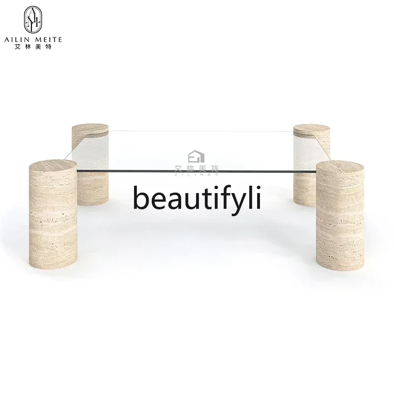 182Q طاولة قهوة من حجر الكهف الروماني الطبيعي من الزجاج المقسى مصممة لغرفة المعيشة طاولة قهوة راقية #3