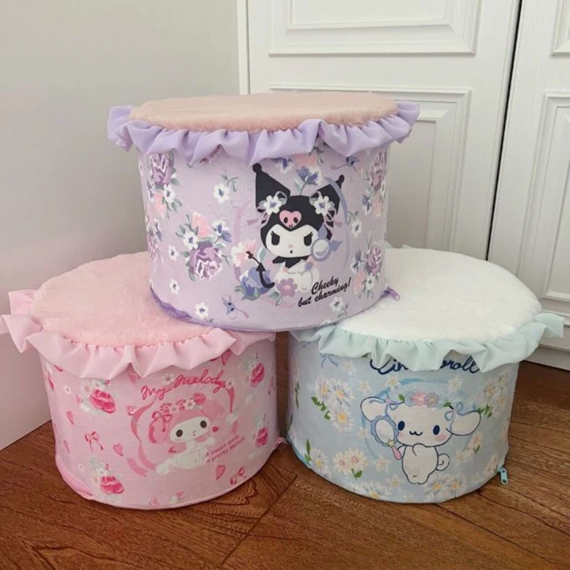 My melody Cinnamoroll KuromiCartoon household round wooden ear edge convenient sofa stool children's door shoe changing stool