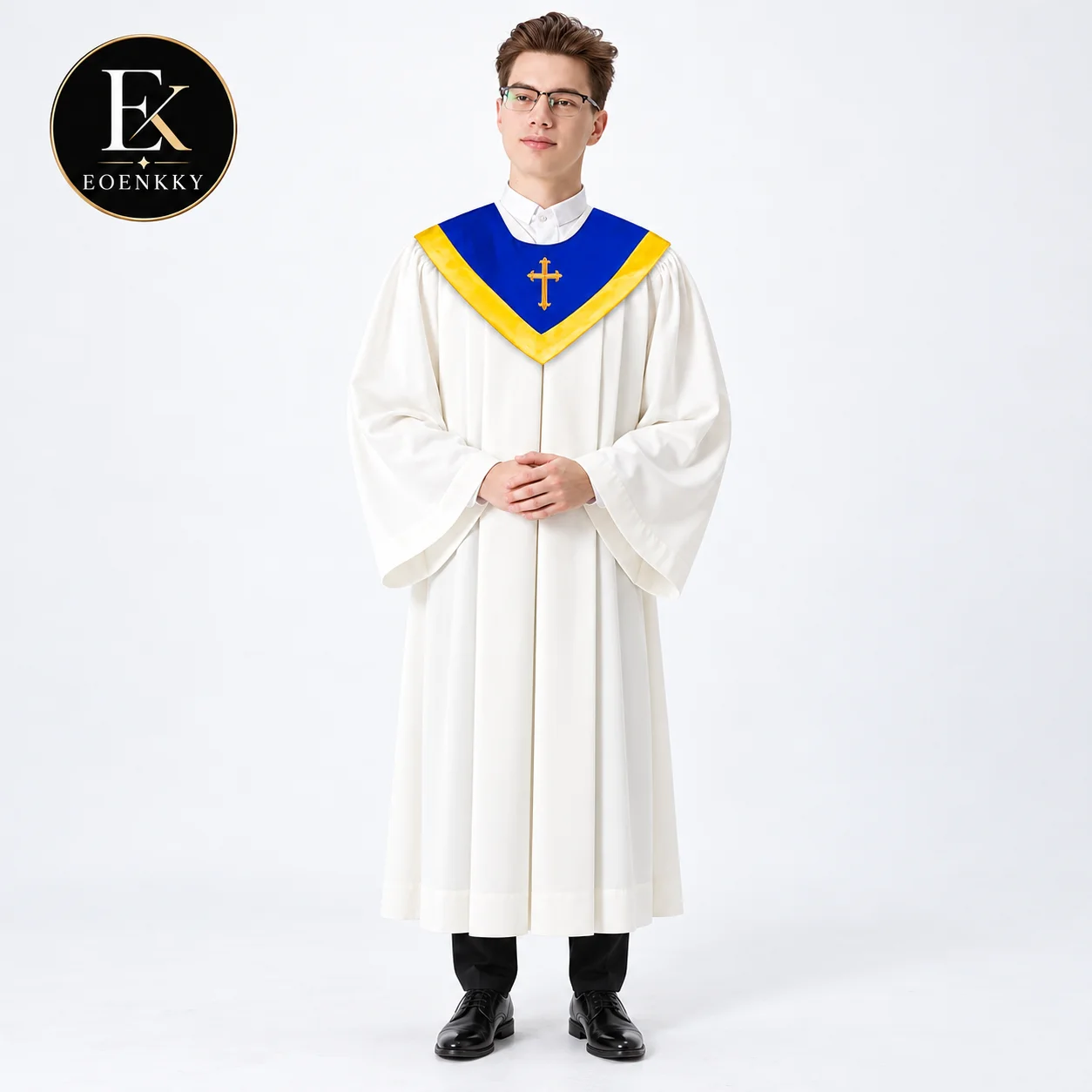EOENKKY Satin Choir Stole V Shape Cross Embroidered Church Robe Accessory Clergy Pastor Graduation Ceremony Collar
