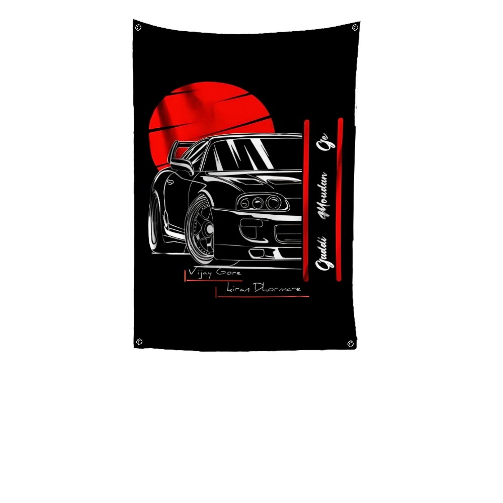 3x5 Ft JDM Car Flag Polyester Digital Printing Banner for Garage Wall Art Out Door Decoration With Brass Grommets