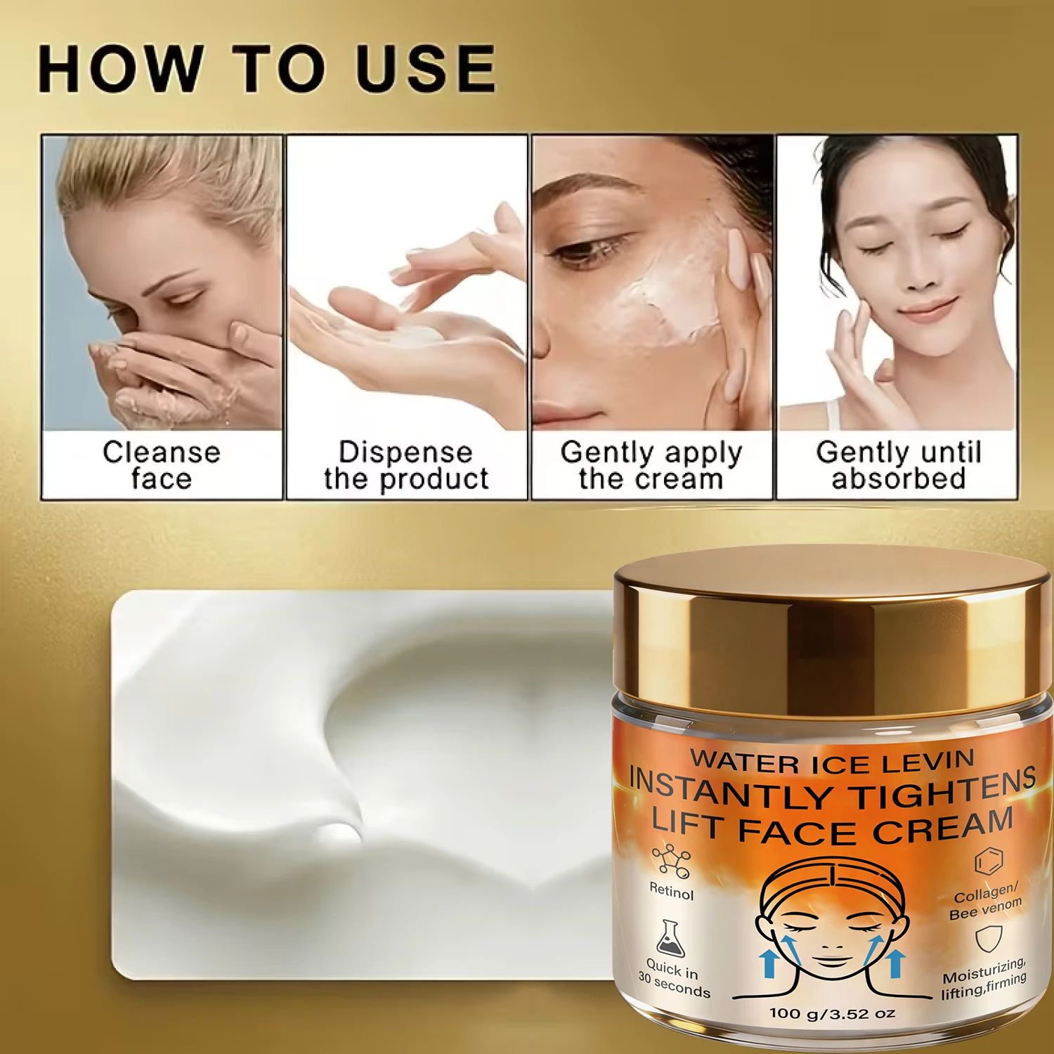 Retinol & Collagen Firming Face Cream with Hyaluronic Acid & Niacinamide, Lifting Moisturizing Cream 100g