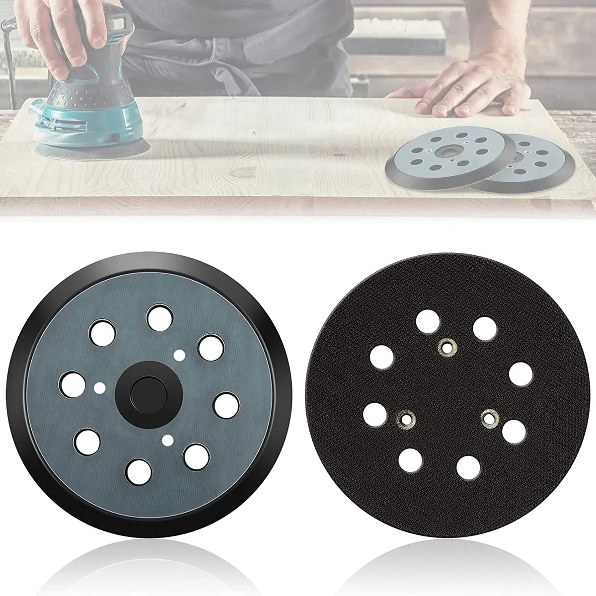 2Pcs Replacement Sander Base Pads Round Hook and Loop Backing Pad Orbital Sander Replacement Pad 125mm 8 Hole