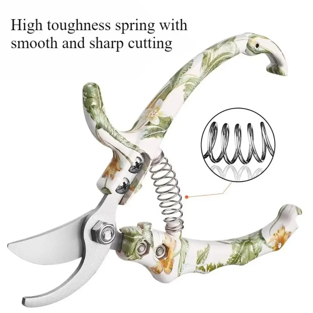 SK5/Stainless Steel Pruning Shears Non-slip Handle Floral Pattern Garden Scissors Effortless Auto Rebound Horticulture Secateurs