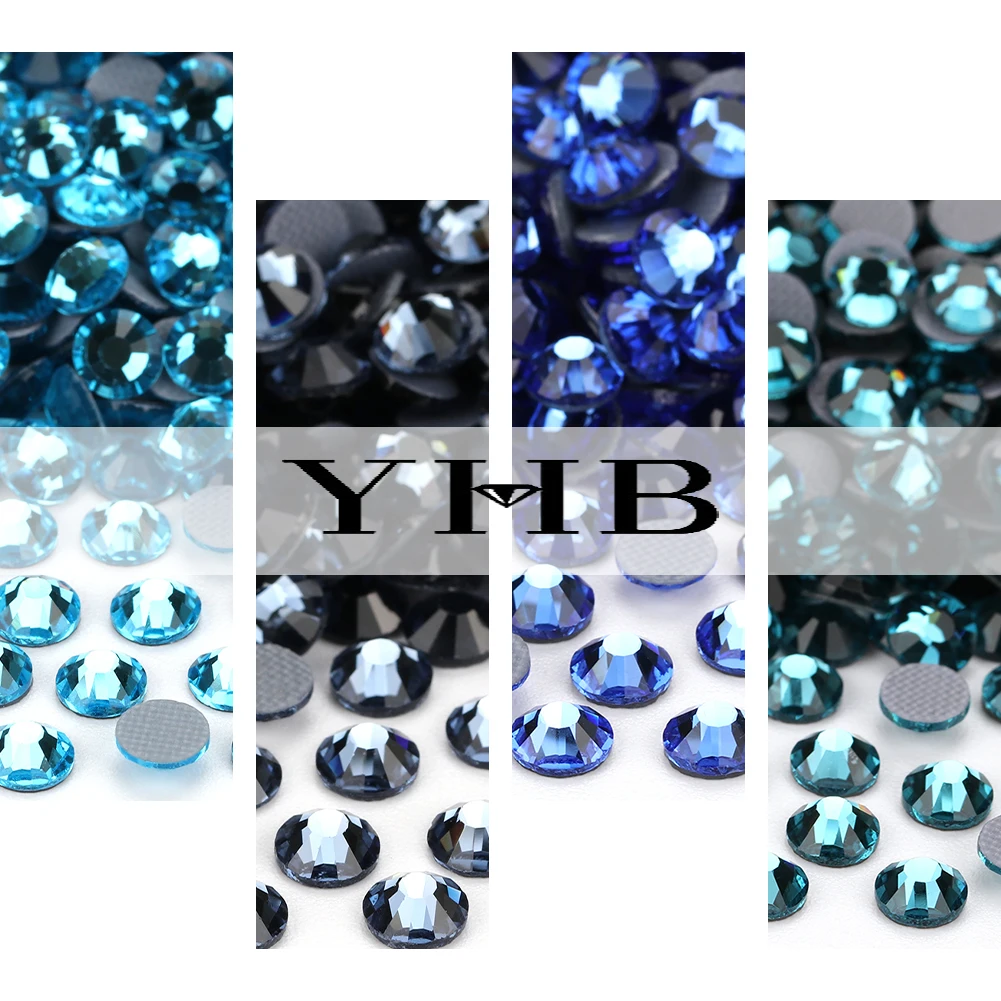 YHB High Quality Blue Flatback Hotfix Rhinestones For Shoes Bags Nails Crafts Fabric Garment Decoration DiY Jewelry Accessories