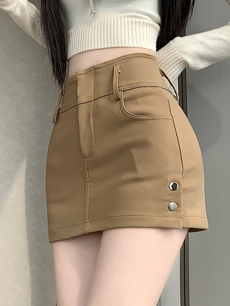 Women autumn and winter retro sexy elastic hip hugging A-line short skirt design sense side slit A-line workwear skirt