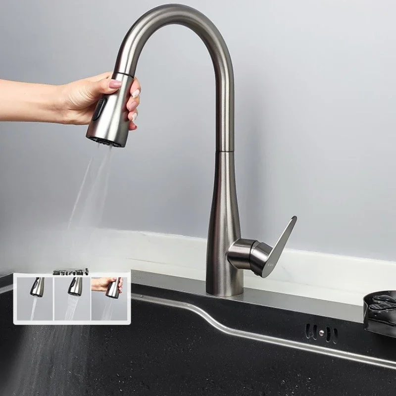 

Kitchen faucet pull-out type household stainless steel sink artifact vegetable basin hot and cold splash-proof
