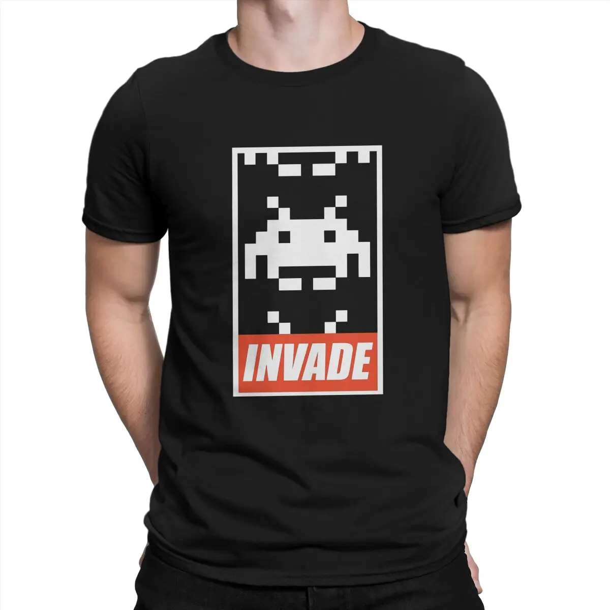 Space Invaders Shooting Video Game Black & White Alien T Shirt Vintage Alternative Men's Tshirt O-Neck  Men Clothing