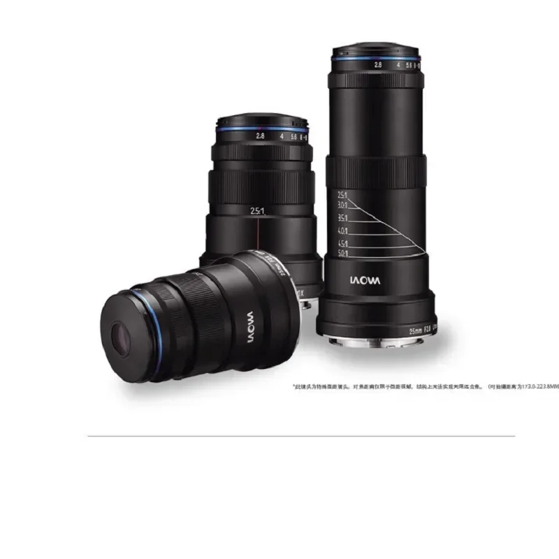 Laowa 25mm f2.8 2.5-5X Ultra Macro Lens with Mount and light
