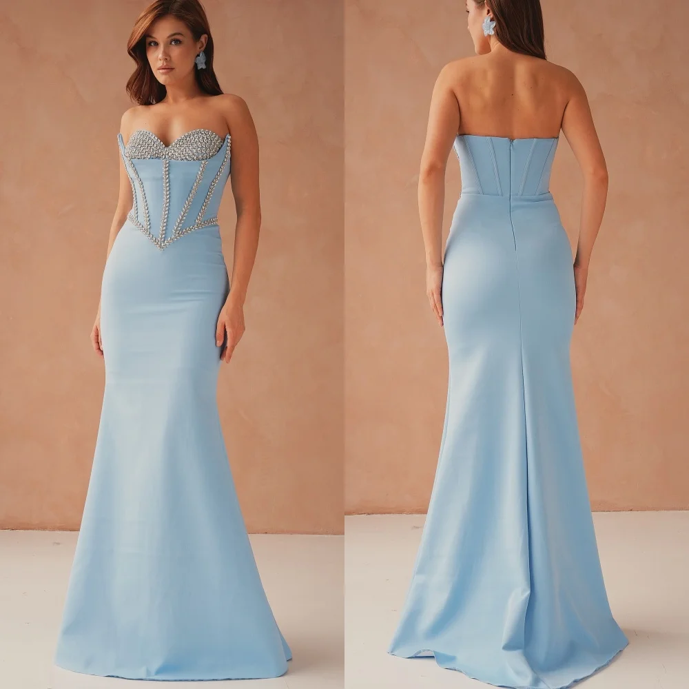 Customized High Quality Matching Jersey Rhinestone Pleat Mermaid Strapless Long Dresses Bespoke Occasion Dresses Sizes Available