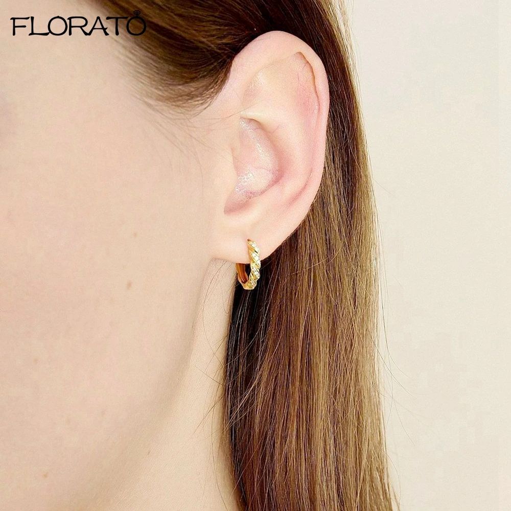 

925 Sterling Silver Needle Minimalist Round Gold Color small Earrings for Women Men Tiny Zircon Huggie Hoop Dainty Jewelry Gift