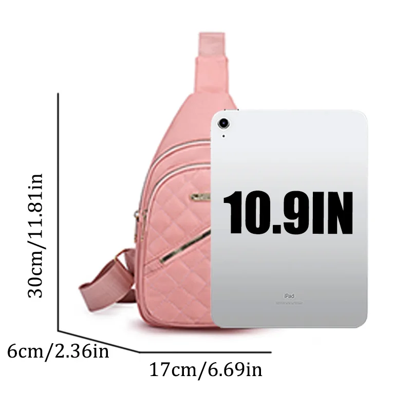 حقيبة خصر مبطنة للنساء - حزمة صدر من النايلون خفيفة الوزن مع منفذ لسماعة الرأس وجيوب متعددة، حزام قابل للتعديل للتنقل