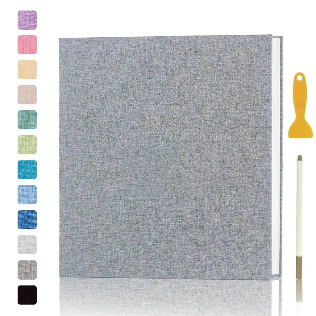 Multi-color Linen 18 Inch Scrapbook 20 Sheets 40 Pages, DIY Memory Album with Pen & Scraper Tool