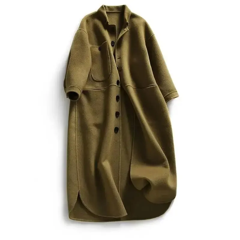 Oversize 4xl Elegant Thick Warm Wool Blend Long Coats Women All-match Single-breasted Streetwear Jackets Winter Loose Overcoats