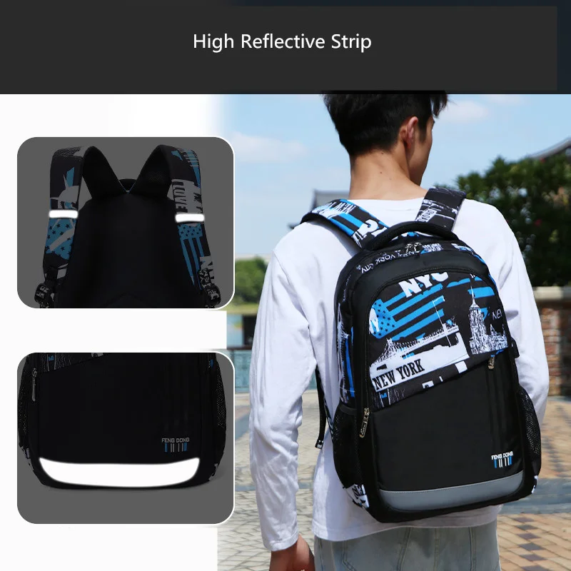 

high school backpack for boy large capacity book bag sling chest set male big travel with reflective strip