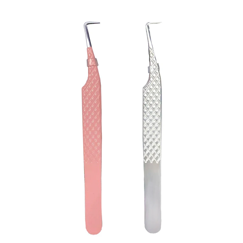 Lash Tweezers for Eyelash Extensions Pink Volume 90 Degree Boot Tweezers for Volume and Classic Fans Individual Lashes Tweezer