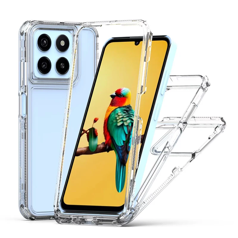 Funda de teléfono transparente 3 en 1 con armadura resistente a prueba de golpes para ZTE Blade A35 A55 de 6,75 pulgadas, marco de plástico duro TPU, cubierta trasera acrílica