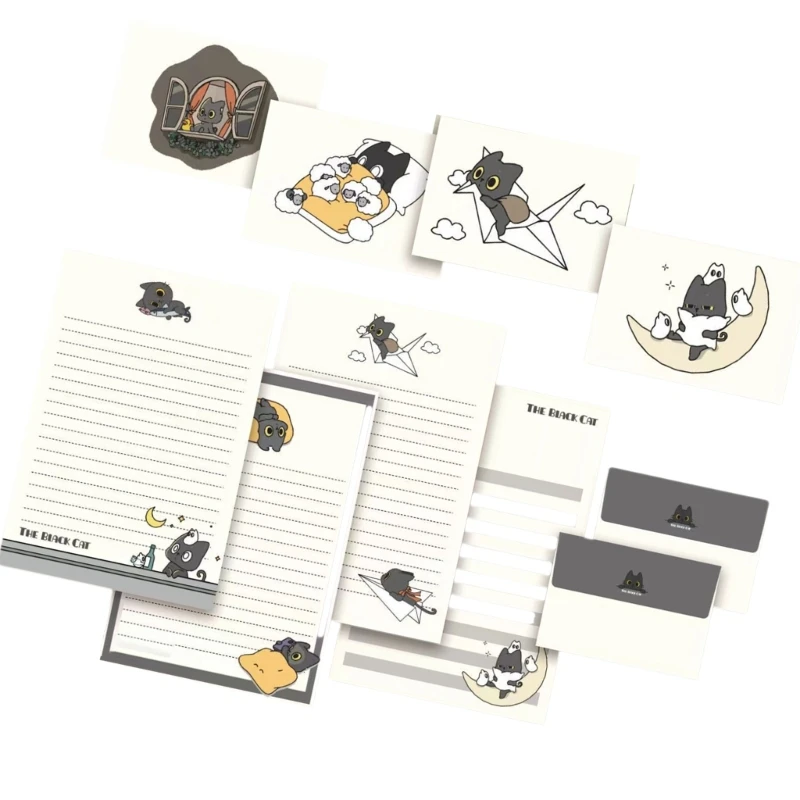 1 Definir papel papelaria gatos Conjunto papel redação e envelopes