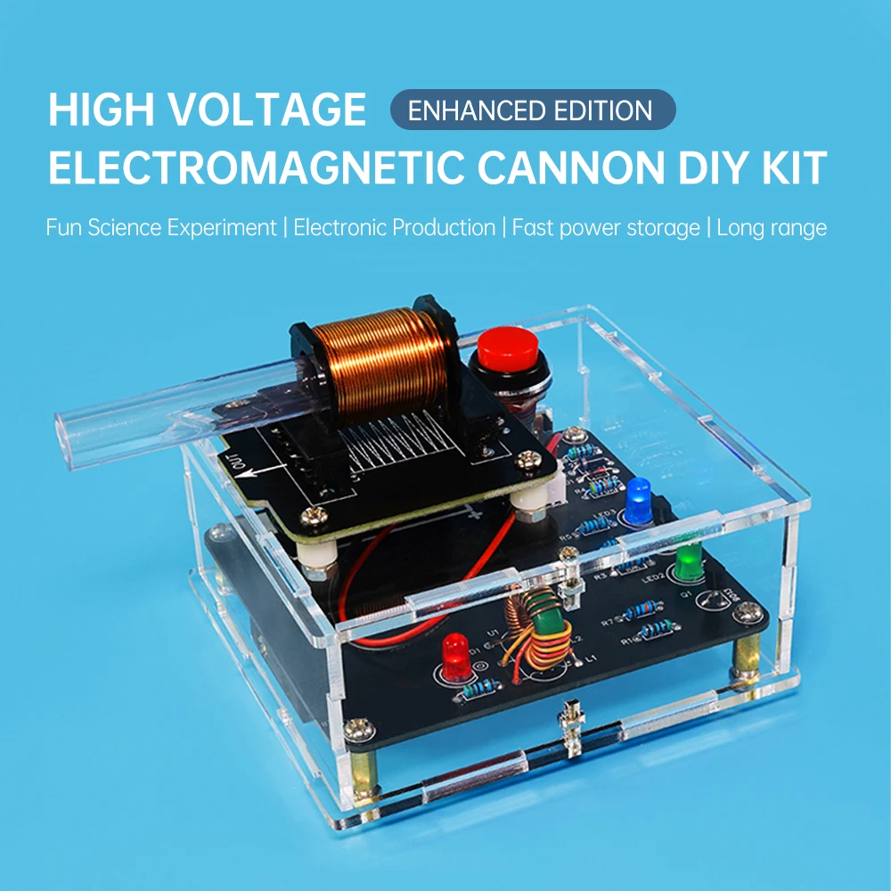 DC3V Enhanced Version DIY High Voltage Electromagnetic Gun Electronic Kit Coil Booster Module Circuit Making Acrylic Case