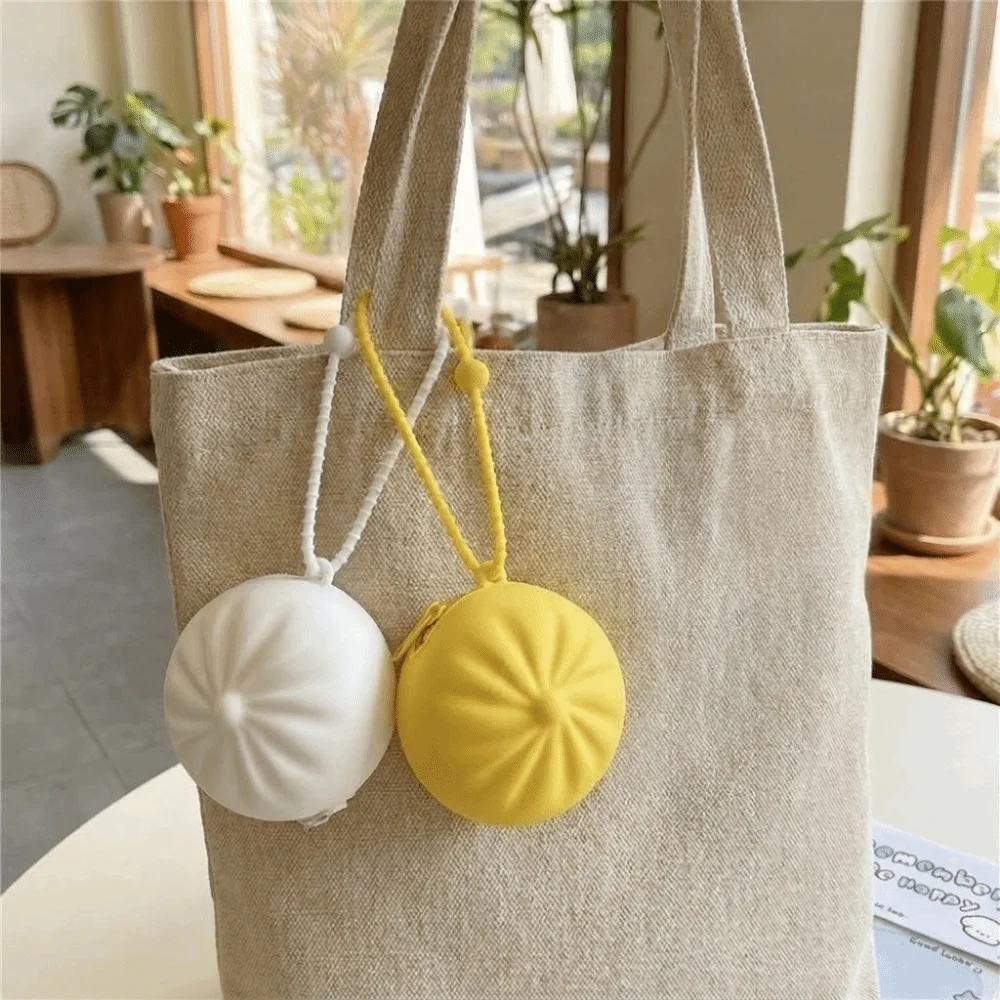 Silicone Steamed Bun Coin Purse Creative Pleated Design Simulated Xiaolongbao Storage Pouch Lightweight Round Plump