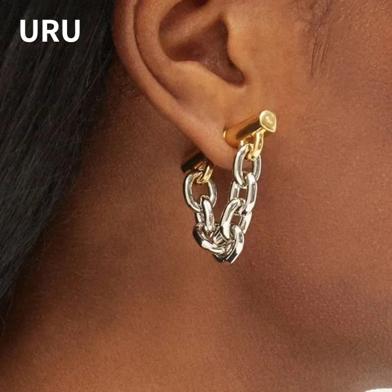 Modern Jewelry Sweet Korean Temperament Chain Dangle Earrings Simply Design Cool Style Metallic Earrings For Women Gifts