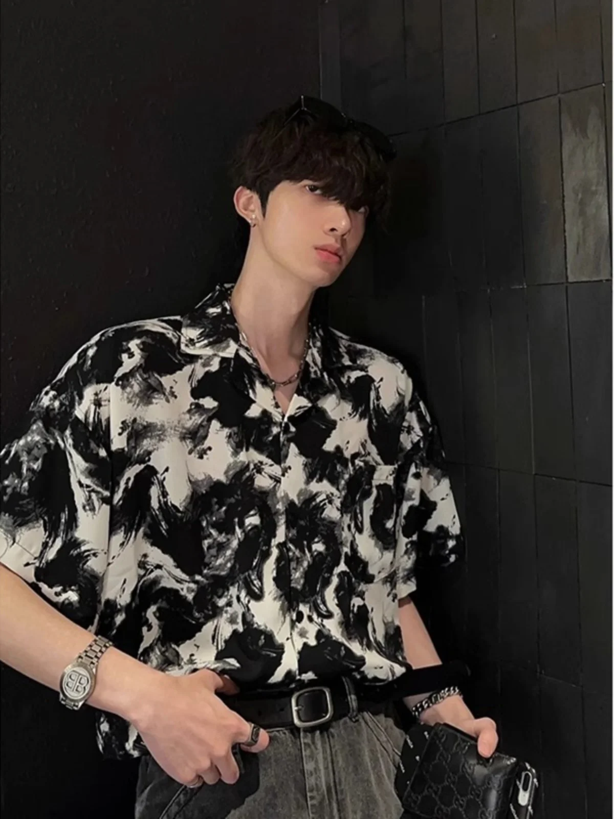 

Винтажная мужская рубашка из ледяного шелка с цветочным принтом, в гавайском пляжном стиле, модная летняя повседневная свободная рубашка на пуговицах