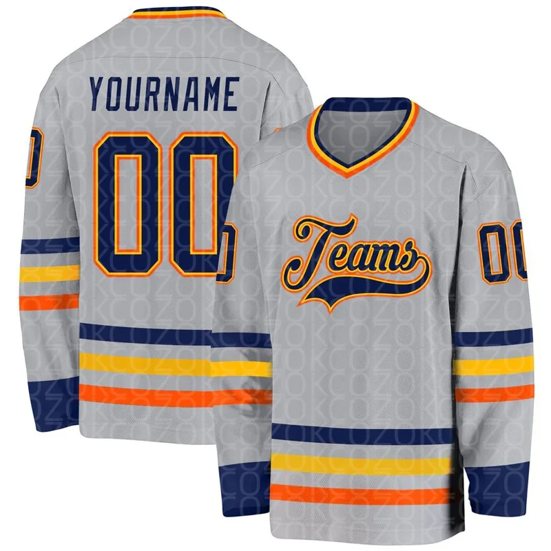 Gray Black Yellow Hockey Jersey  Name Custom Number Logo Men Women Ice Hockey Jersey Competition Training Jerseys
