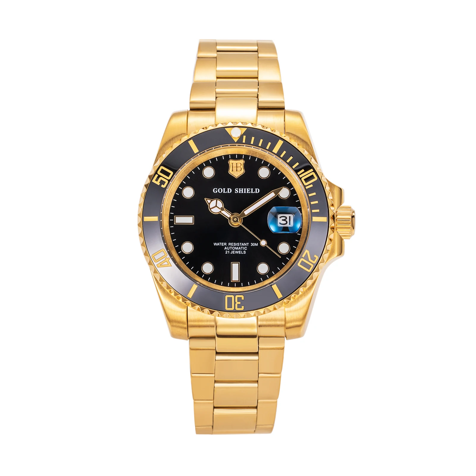 

Luxury 42mm Men's Mechanical Automatic Wristwatches 24K Gold Business Calendar Watch Stainless Steel Strap Waterproof Men Watch
