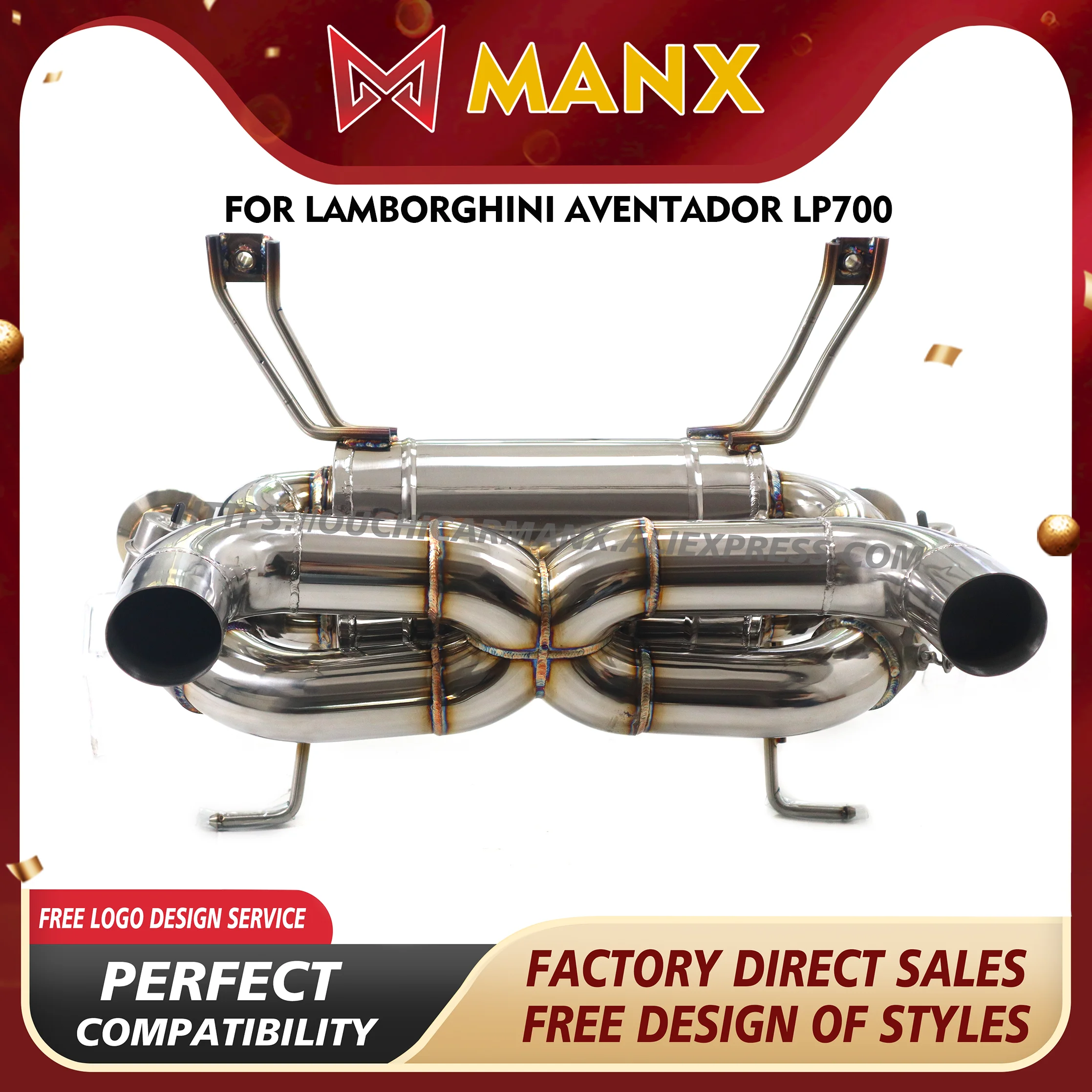 

MANX Exhaust systems for Lamborghini Aventador LP700 upgrade SVJ SS304 Catback Vacuum valve Increase pipe diamete