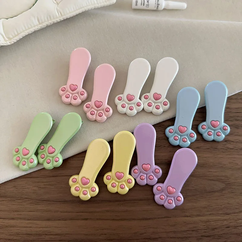 2pcs Set New Hair Clips Cute Funny Cats Paw Geometric Barrettes Solid Color Hairpins Korean Ins Women Accessories Side Pins